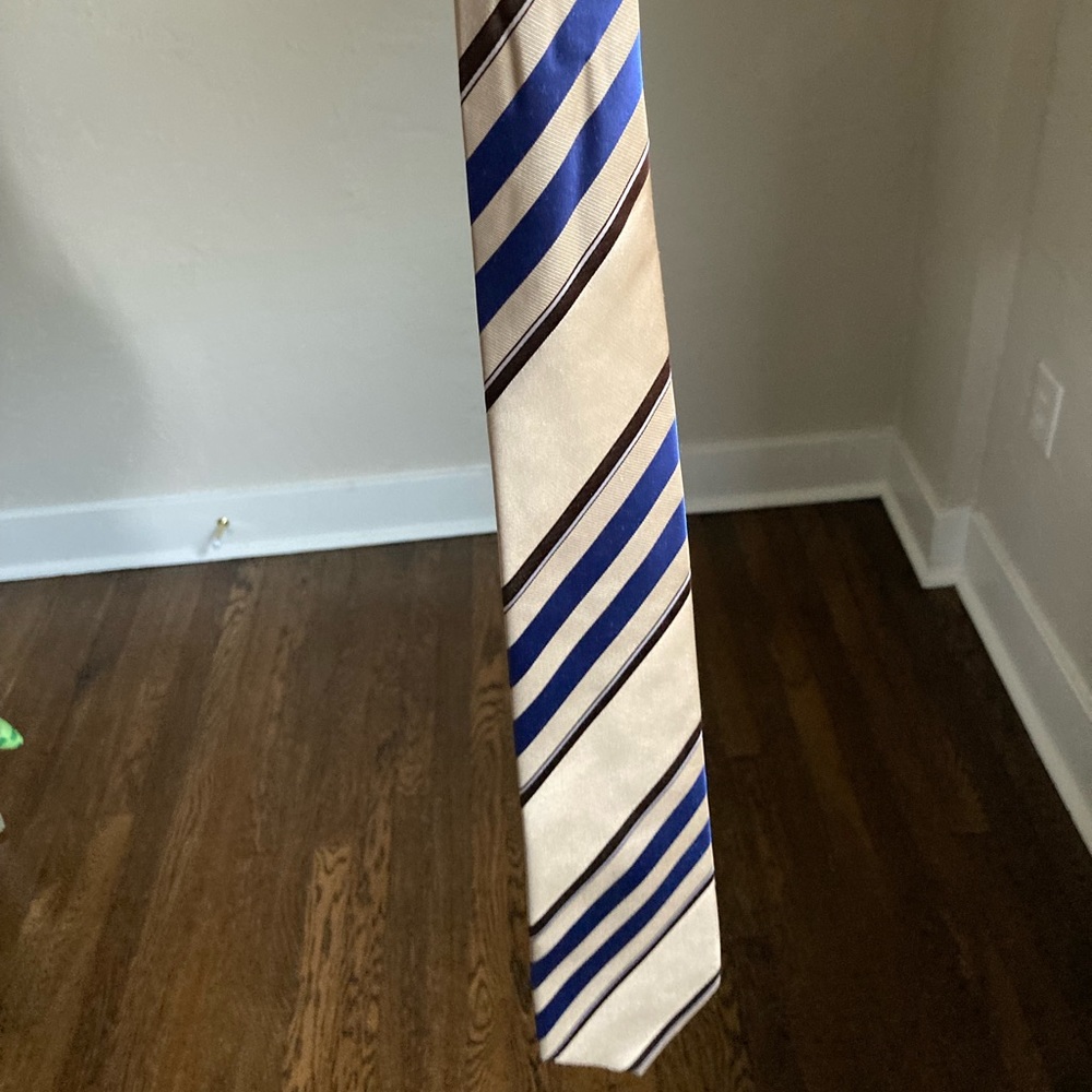 Tan and blue tie